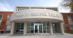 the front exterior face of the Mary F. Shipper Library, with large text reading "Mary F. Shipper Library" installed on it