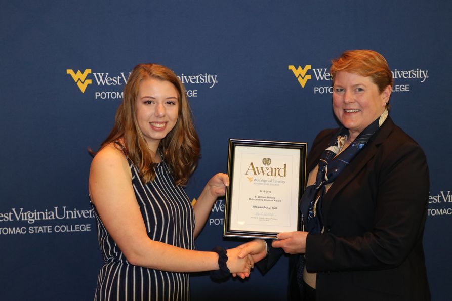 Alexandra Hill, a mathematics major from Ridgeley, W.Va. and a graduate of Frankfort High School was named the Outstanding Student of the Year for 2019 at West Virginia University Potomac State College.  Additionally, Hill was recognized with the inscript