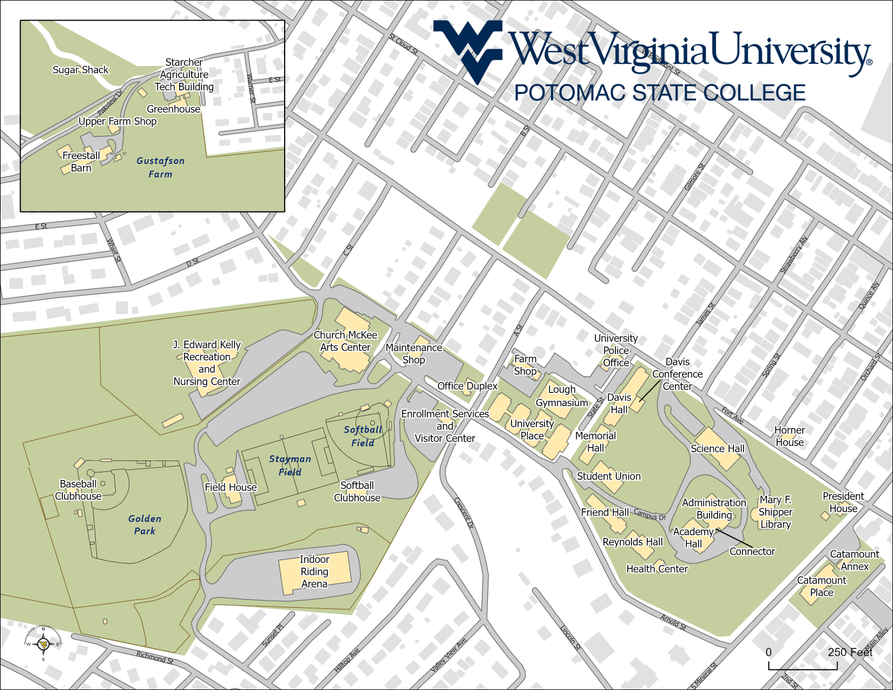 A map of the Potomac State College campus