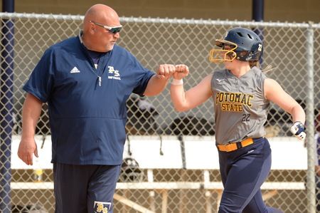 Head Coach Craig Rotruck and Catamount Madi Anderson, 2022 season. Rotruck becomes the first head coach in NJCAA history to lead both a baseball and softball team to the NJCAA Championship Tournament. Photo: Raymond Burner