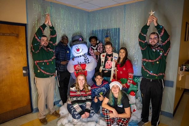Students with Frosty the Snowman