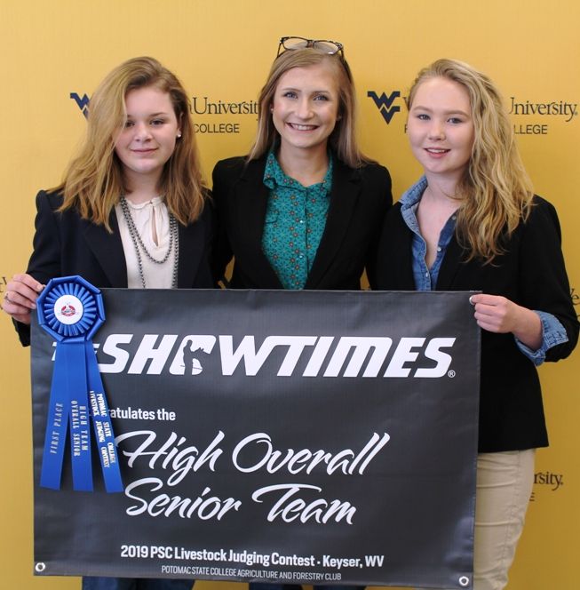 The High Overall Senior Team honors went to the Mineral County FFA Senior Team, Keyser, W.Va. Pictured from left are: Michala Williams, Katie Miltenberger and Allison Robinette. Not available for the photo was Sarah Sions. The team is coached by Carol Web