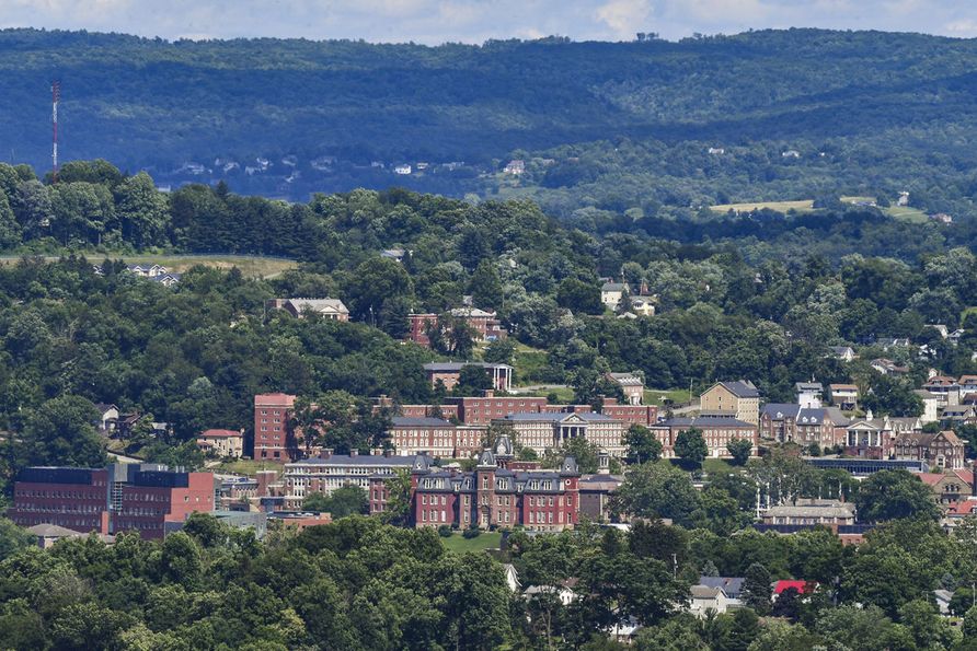 The downtown campus as seen from across the river in Granville, Friday, June 14, 2019. (WVUPhoto/Jenny Shephard)